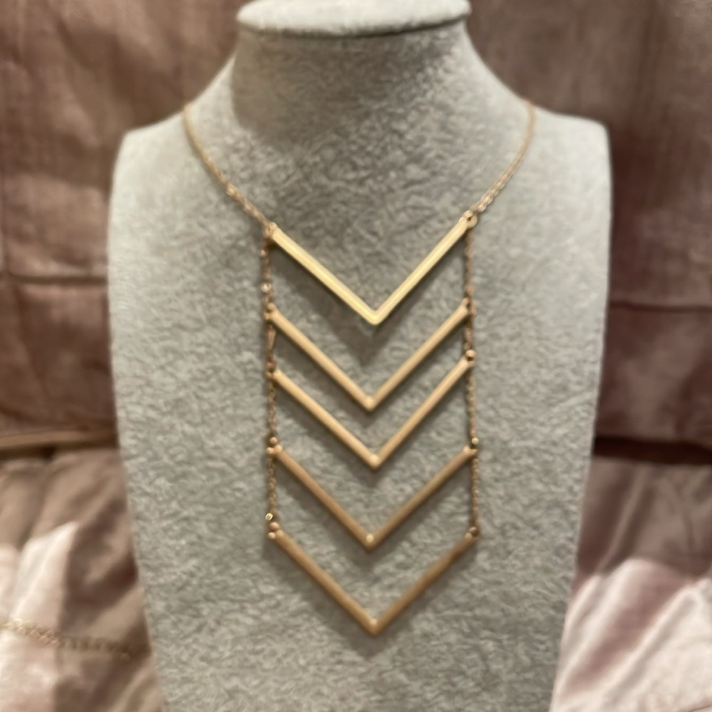 Gold Panel Floating Arrow Chevron Statement Neckl… - image 2